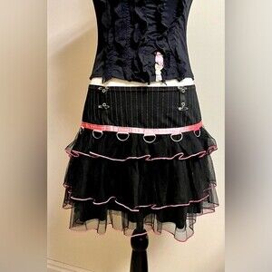 Vintage *Serious* Los Angeles Black and Pink Sheer Ruffled Skirt  SZ Large